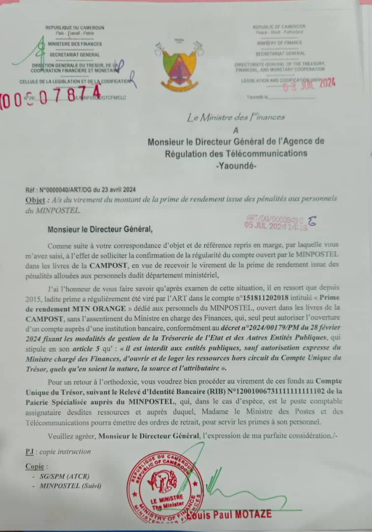 L’ART a bel et bien payé les 900 millions de F.Cfa destinés aux primes des personnels du Minpostel